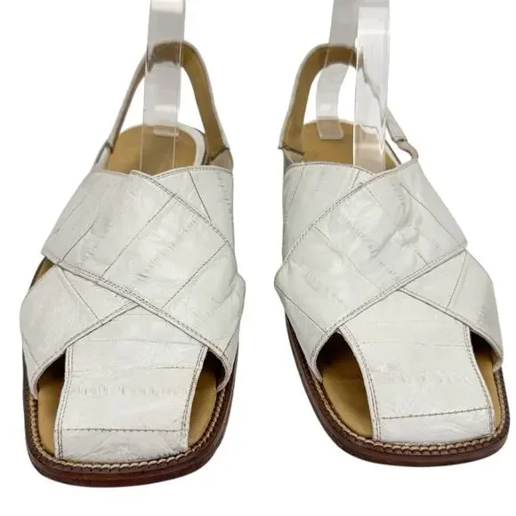 Studio Belvedere‎ White Eel Leather Slingback Sandals 9 Western Hand Made Unique - Picture 3 of 15